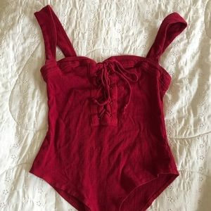 Free People Red Tie-up Bodysuit